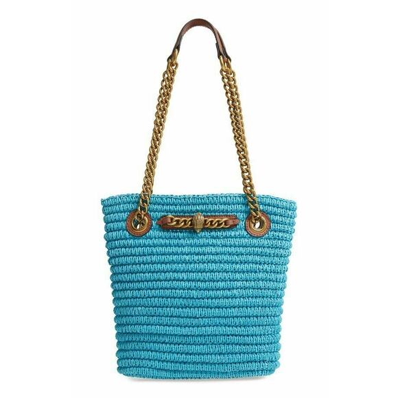 KURT GEIGER LONDON Small Chelsea Raffia Shoulder Tote Blue NWT - Picture 1 of 5